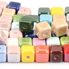 50PCS Ceramic Cube Bead Glazed Multicoloured Bracelet Jewelry DIY Accessories