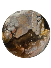 7” Round Wood Art Paint Pouring OOAK Disc Painted by Me sKh