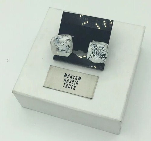 MARYAM NASSIR ZADEH WHITE/CLEAR square-shaped earrings Glass Beautiful SRV $438 - Picture 4 of 7
