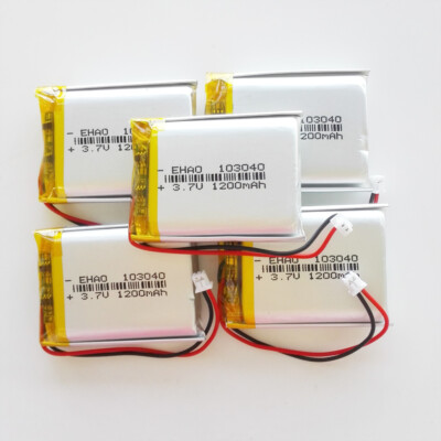 5 x 3.7V 1200mAh Lipo Rechargeable Battery JST 2P 1.25mm plug For Camera 103040/