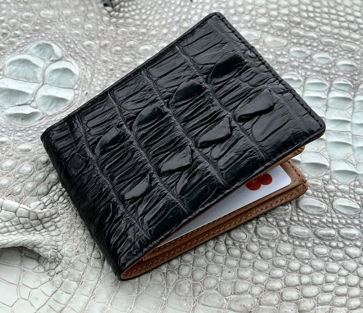 Men's Black Alligator Leather Wallet Large Capacity High-end Bifold Money  Holder | eBay