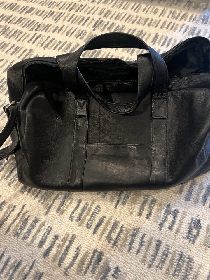 Leather mens Black travel duffel bag Excellent Condition eBay