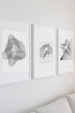 Abstract Printable Wall Art geometric black & white digital download 3 set print