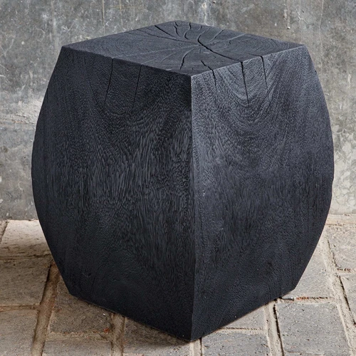 Grove Black Wooden Accent Stool - Picture 2 of 5