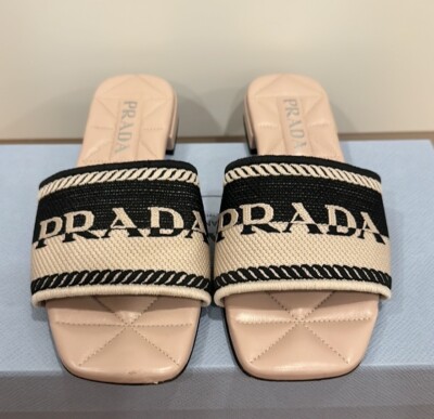 Prada Embroidered Logo Slide Sandals Size: 6.5 | eBay Prada Embroidered Logo Slide Sandals Size: 6.5 | eBay