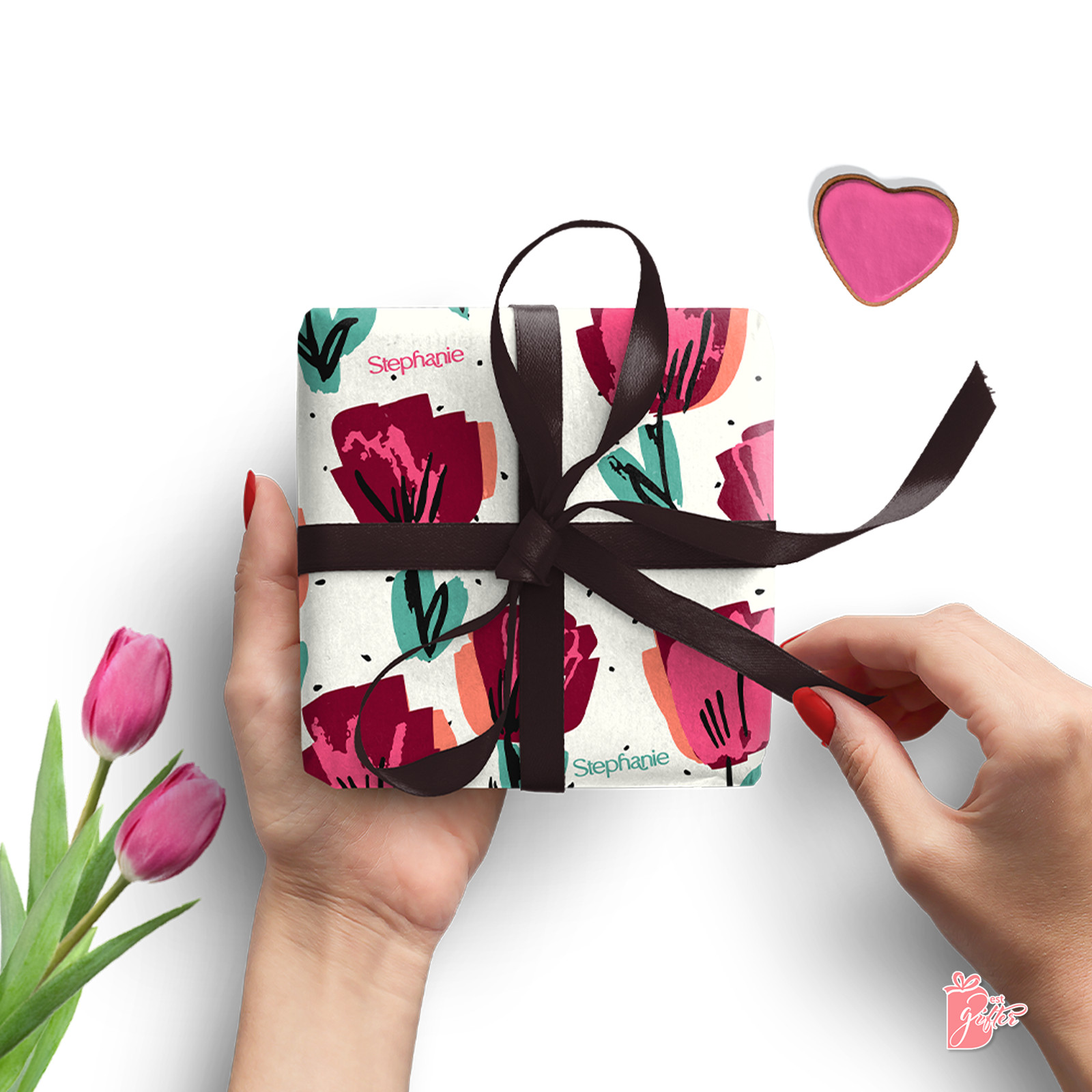 W/ Name Custom Tulip Floral Paper Roll