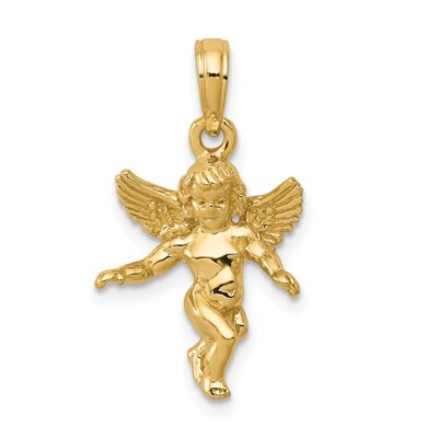 14k Gelbgold 3D poliert massiv Engel Anhänger für Frauen