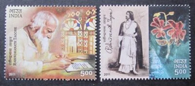 India 2011 Rabindranath Tagore poeta artista sellos 2v MNH - Imagen 1 de 2