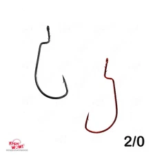 Fish WOW!® 2/0 Fishing Offset Shank Worm Hooks Black Red Nickel Wide Gap Bass