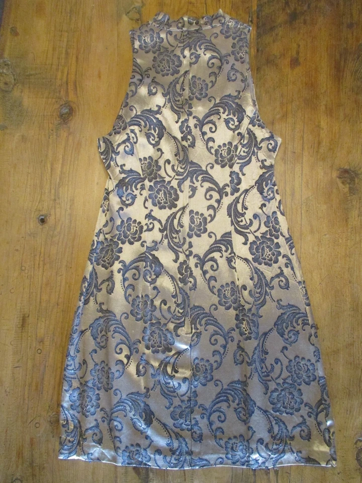 Vestido Floral Asiático Vintage Roberta Talla 3/4 Chino Cheongsam Dorado Negro Foto 4 de 4