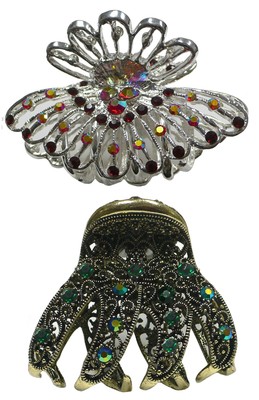2-Pack Bella Metal Crystal Jaw Clips Wide Cavity for Thick Hair GL56-2-2nd Group