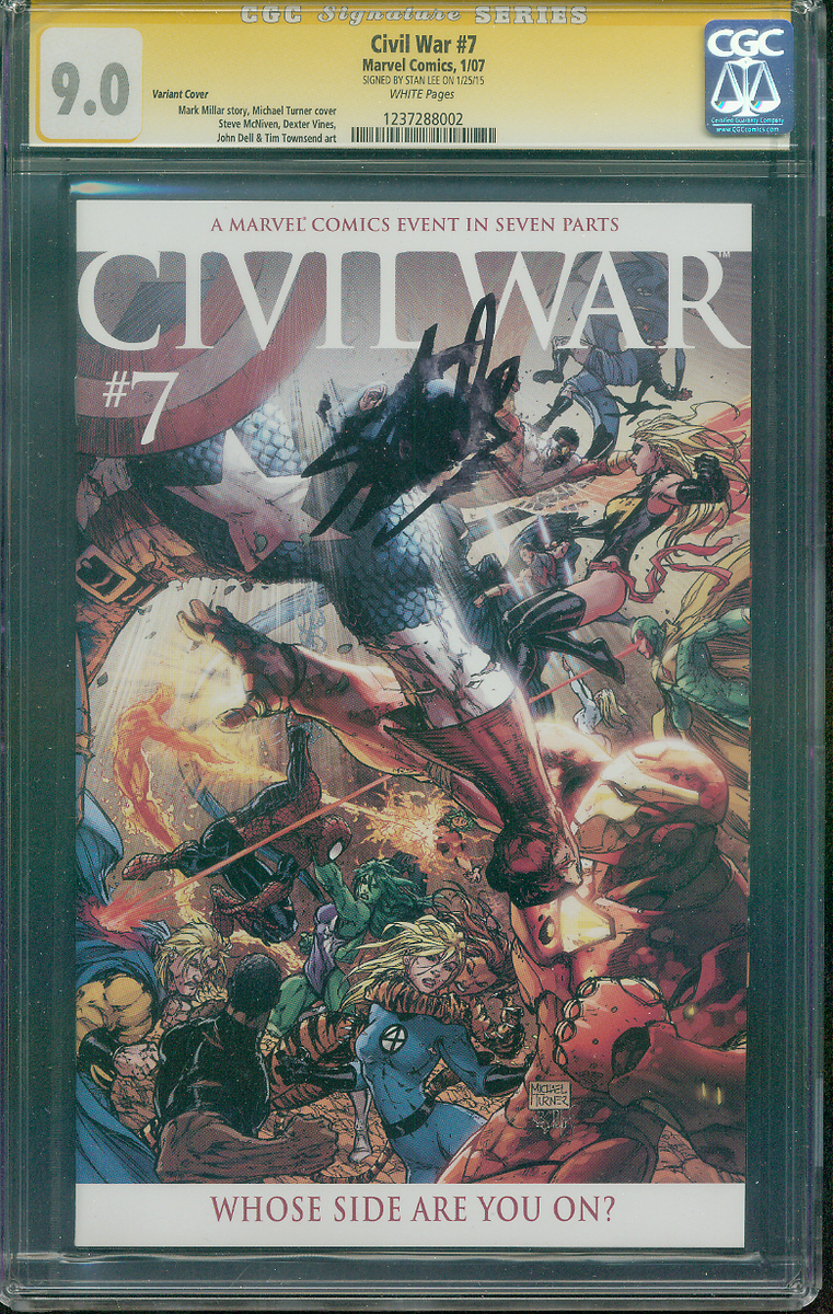 Civil War 7 CGC SS 9.0 Stan Lee Captain America vs Iron Man 1/07
