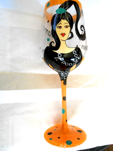 Delish Girls with Attitude Hand Painted Wine Glass 15oz Drama Queen - 第 1/5 張圖片