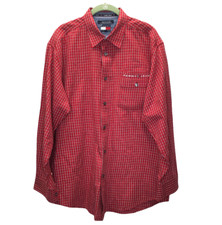 Y2K Vintage Tommy Hilfiger Shirt Men Large Button Up Red Plaid Logo Tommy Jeans