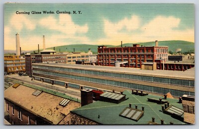 Corning Glass Works Manufacturing Plant Birdseye Corning NY C1935 Postcard J28