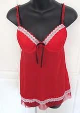 RAMPAGE Sheer Red Blk BABYDOLL TEDDY NIGHTIE Nightgown Women's Small