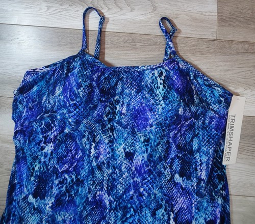 TrimShaper Romper One Piece Swimsuit Womans Plus 24W Blue Black Slimming NWT - Picture 2 of 17