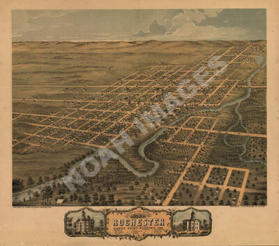 Panoramic Map of Rochester MN 16x20