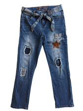 Desigual Girls Jeans Star Appliqu s Attached Fabric Belt Adjustable Waist 7/8