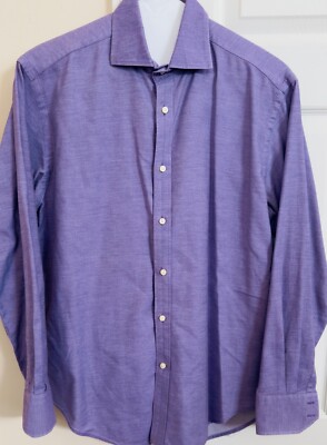 Neiman Marcus 100% Cotton Solid Purple Mens Medium Long Sleeve Button Up Shirt