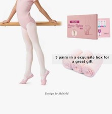 MdnMd Girls Set of 3 Ballet Tights Convertible Dance Footed Tights Size 4-6 Age