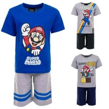 Nintendo Super Mario Kinder Pyjama Schlafanzug Shorts Shirt 98 - 128 Blau Grau