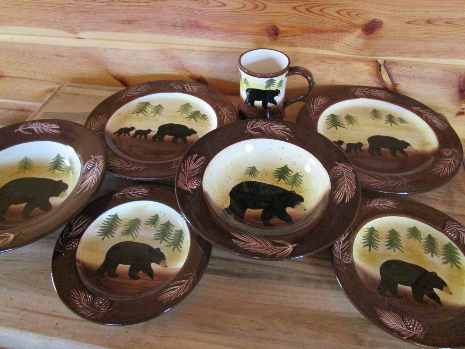 Lot of 7 Pieces Black Bear Dinnerware Heartfelt Kitchen Creations Young