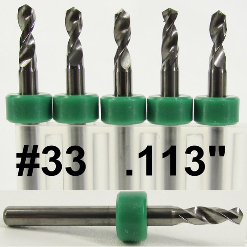 .113" #33 Solid Carbide Drill Bit Five Pieces - with 1/8" Shanks R/S