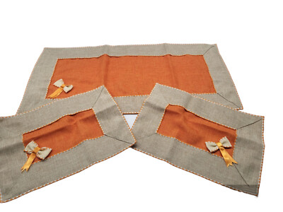 Tris Centrini Runner Quadratische Mitte Jute mit Smaragd Unifarben Made in Italy