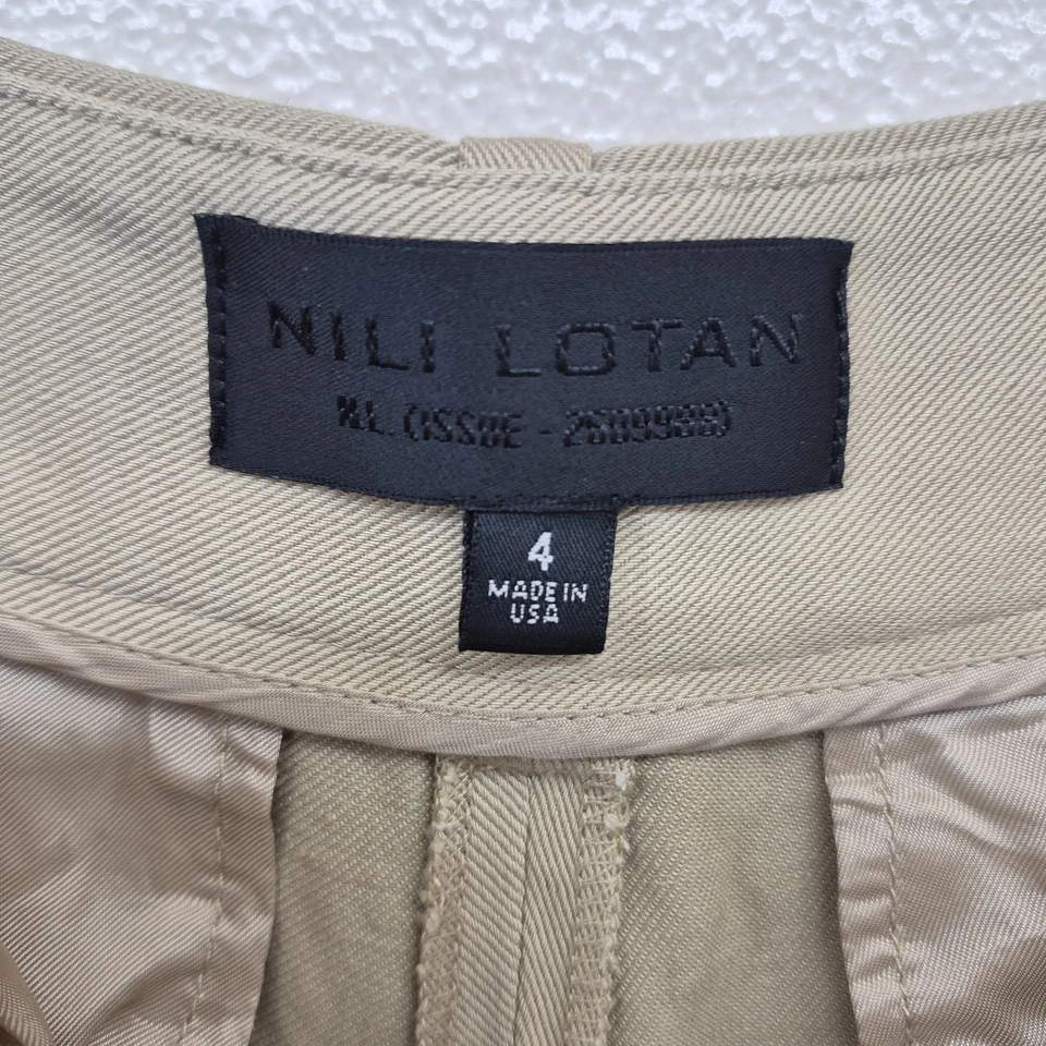 Pantalones Cortos Nili Lotan Hi-rise Plisados Mujer 4 Beige Viscosa Mezcla Lino Hecho en EE. UU. Foto 2 de 4