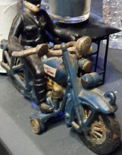 1930s Harley Davidson Vintage Cast Iron Motorcycle Toy with Rider Blue