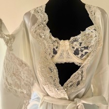 Vintage Victoria's Secret Bridal Lingerie Set Satin Sequin Lace Bra Robe