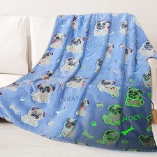 Glow in The Dark Blanket Dog Pattern Blankets Pug Gifts for Pug Lovers Doggy Thr