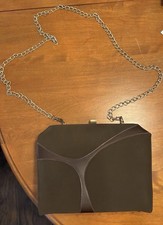 Vintage 60s Brown Suedecloth And Leather Mixed Media Purse Handbag