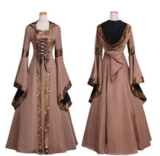 Women's Hooded Robe Dress Medieval Victorian Court Costume Halloween Carnival