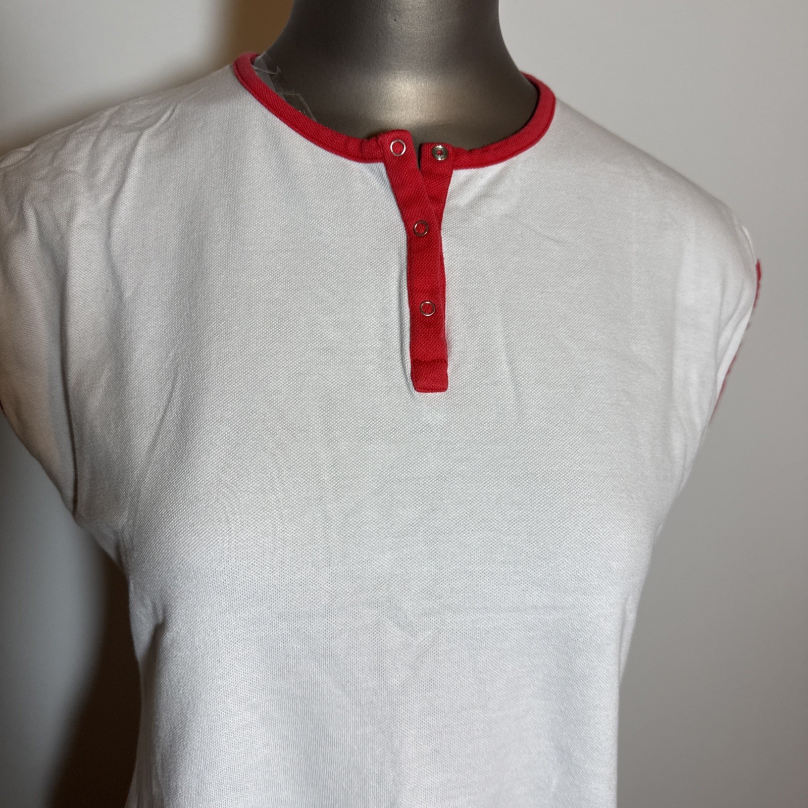 Burberry Golf Shirt Top Women’s L Large Ringer Pique Henley White Red Cotton thumbnail 2