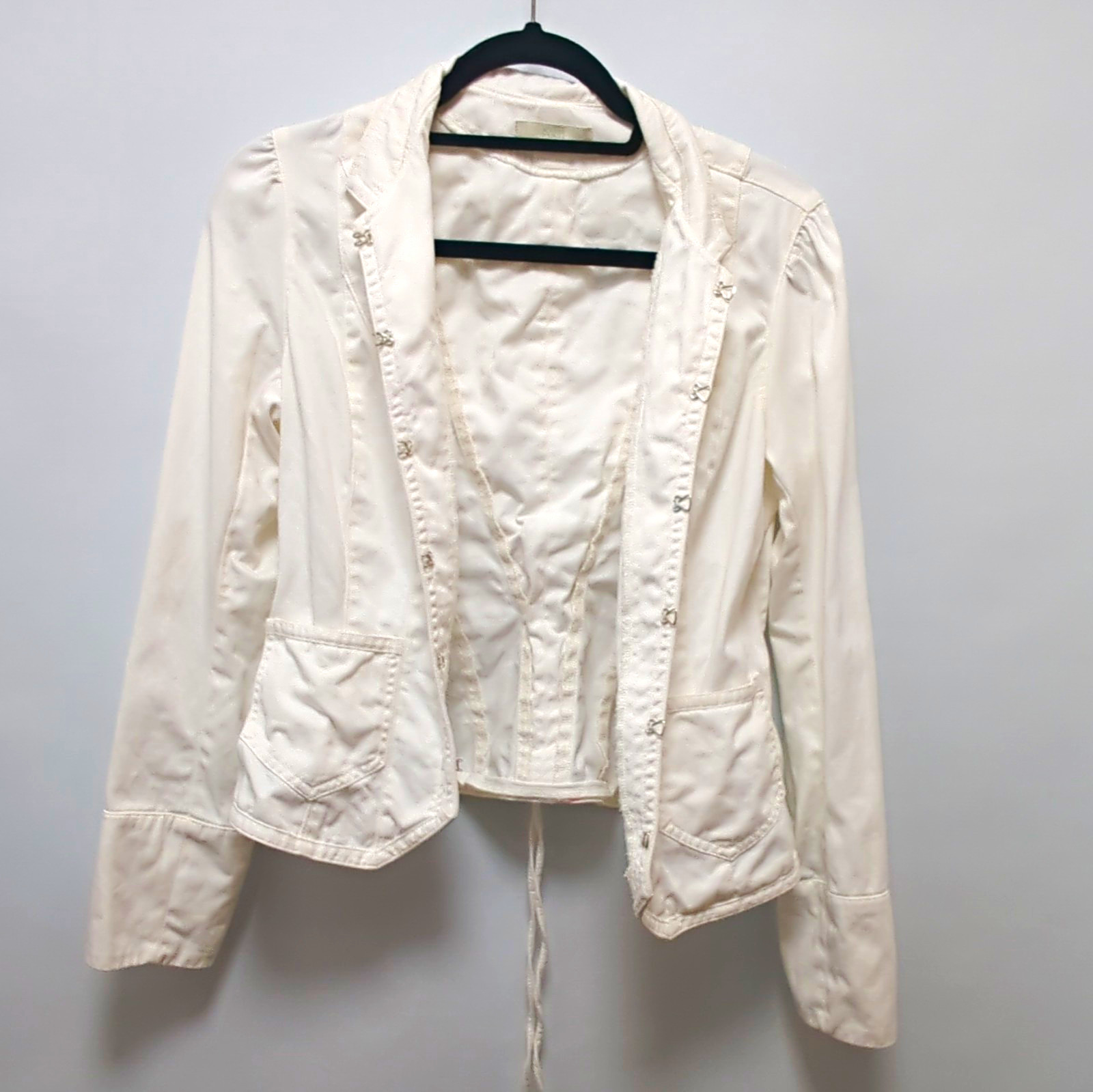 Vintage Marks & Spencer Y2K Womens White Cotton Twill Zip Jacket Pockets UK 12 image 2
