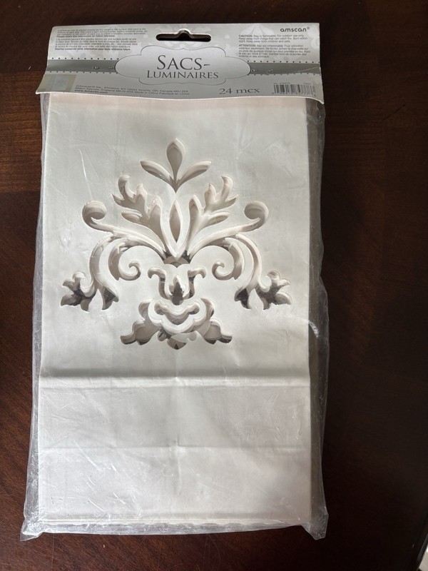 24 White Luminary Bags French Scroll Bridal Wedding Amscan NIP