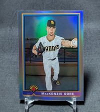Mackenzie Gore 1991 Chrome Refractor Rookie 2021 Bowman Card #91B-MG Padres. rookie card picture