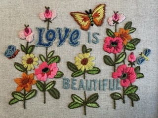 Love Is Beautiful Vintage Embroidery Framed Crewel 18.5 X 14.5 by Wonder Art