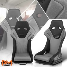 2pcs Microfiber Suede Fixed Back Racing Bucket Seats W Bottom Brackets Silver 2pcs Microfiber Suede Fixed Back Racing Bucket Seats W Bottom Brackets Silver