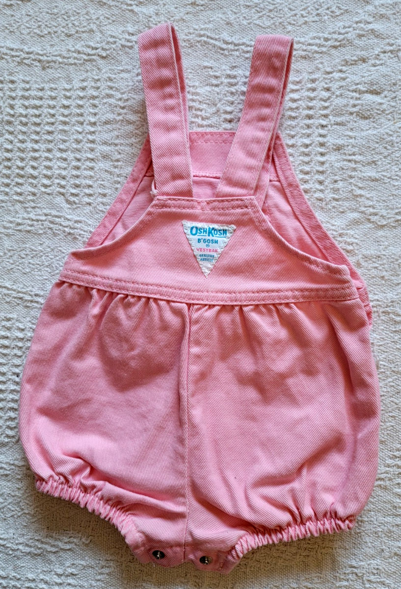 Vintage OSHKOSH Pink Denim Bubble Romper 6-9 Months Baby USA 100