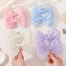 2Pcs Exquisite Princess Bow Hair Clip Set 4.72 inches Diamond Sets Bow Children'