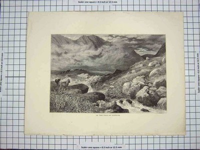 Alter antiker Druck um 1790-um 1900 Ansicht Pass Glencoe Schottland Fluss Berge 18.