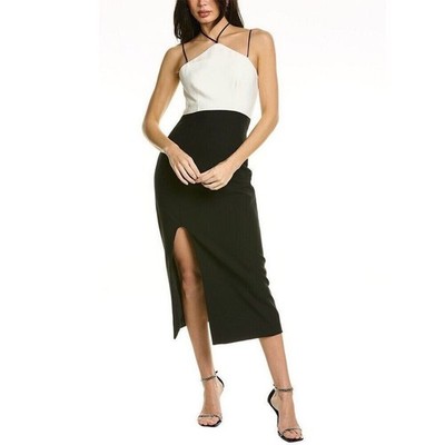 Cinq A Sept Women's Ivory & Black Colorblock Faye Halteneck Midi Dress Sz 8 NWT