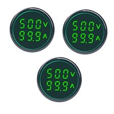 3pcs AC Current and Voltage Indicator with Two-Digit Display, 22mm Round Green