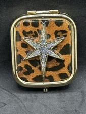 Avon Leopard Print Compact Mirror with Star Embellishment and Drawstring Pouch