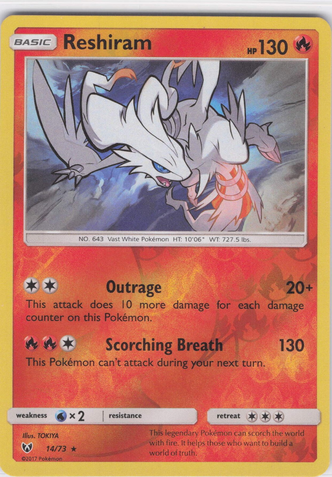 2017 Reshiram Holo Rare Shining Legends 14/73 Reverse Holo LP-NM