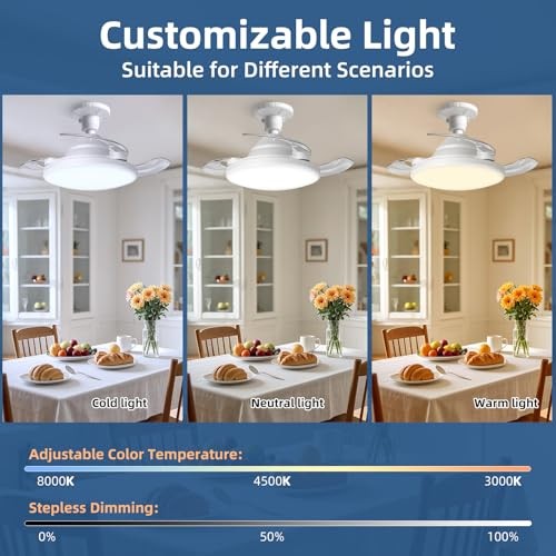 Retractable Ceiling Fans with Lights and Remote, 22.5 Inch Low Profile Ceiling - Picture 4 of 6