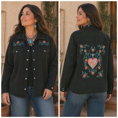 Michael Simon Heart of Southwest Beaded  Embroidered Black Jean Jacket Size 1X